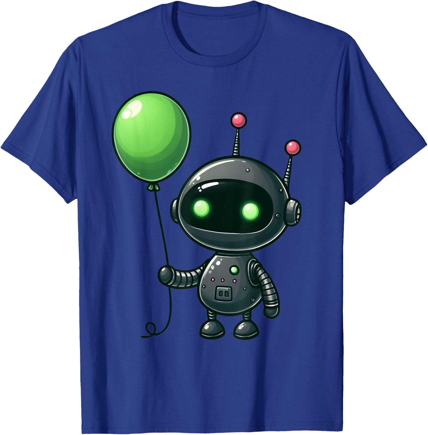 Retro Robot Holding Green Balloon For Kids And Robot Lovers T-Shirt - T-Shirt | Royal