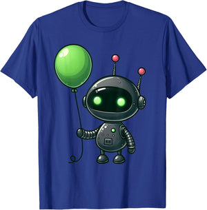Retro Robot Holding Green Balloon For Kids And Robot Lovers T-Shirt - T-Shirt | Royal