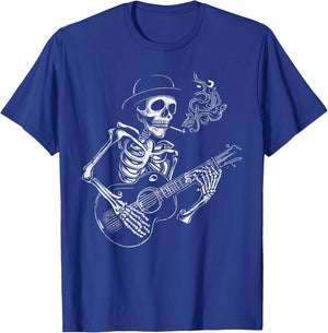 Skeleton Guitar PLayer Halloween Bones Guitarist Musician T-Shirt - T-Shirt | Royal
