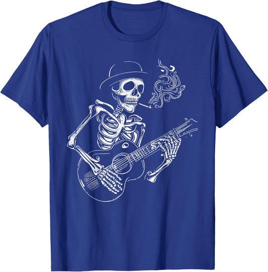 Skeleton Guitar PLayer Halloween Bones Guitarist Musician T-Shirt - T-Shirt | Royal