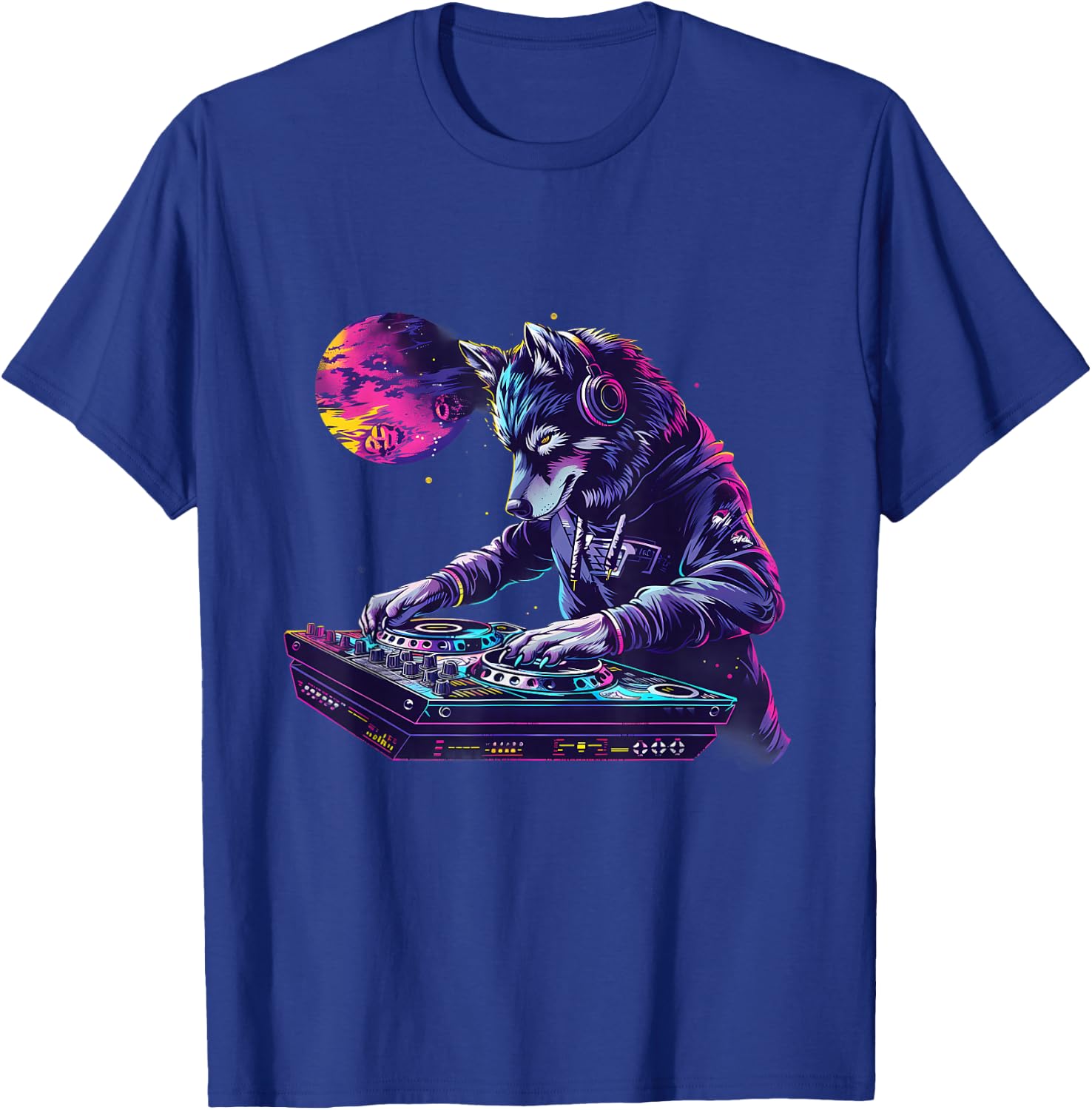 DJ Wolf Turntable DJ Wolf Beatmaker Dance Music Wolf Lover T-Shirt - T-Shirt | Royal