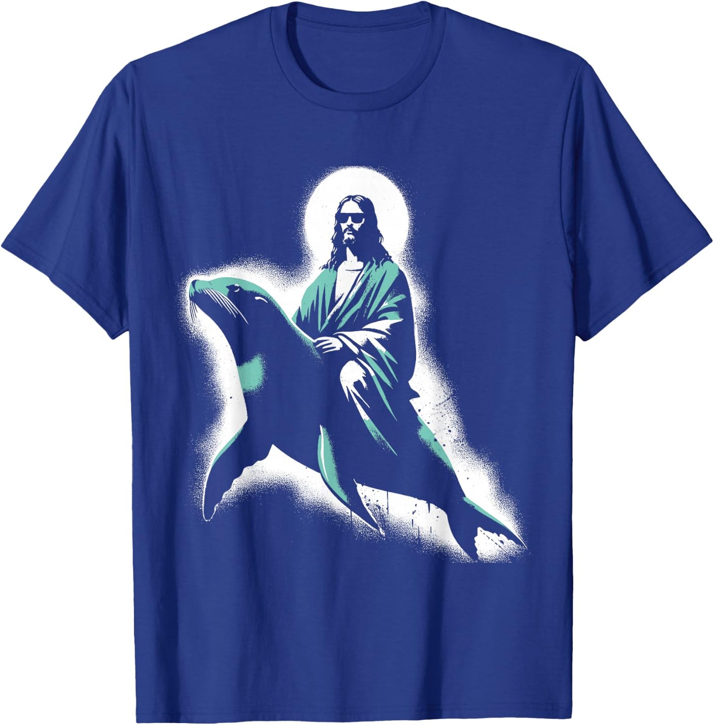 Jesus Riding A Sea Lion - Funny Christian Religious Seal T-Shirt - T-Shirt | Royal