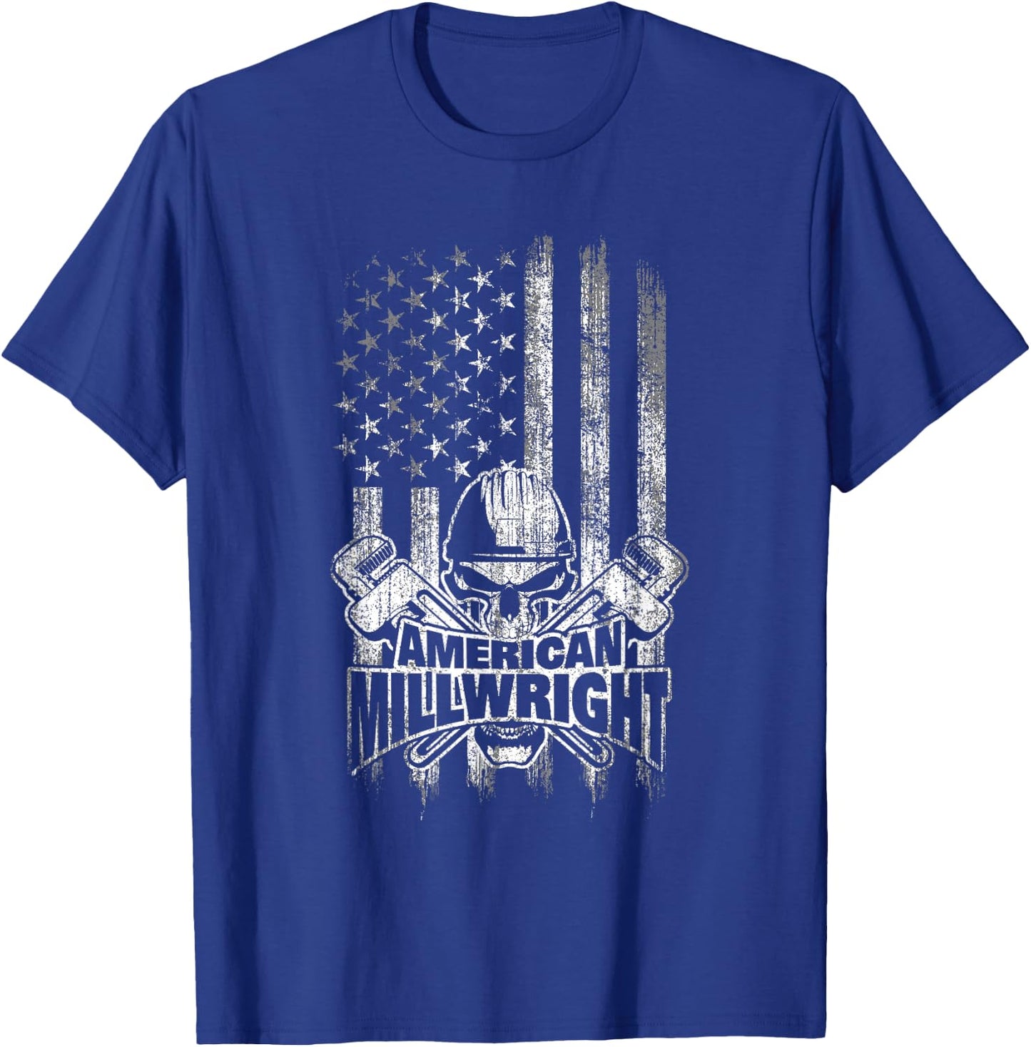 Millwright Skull and Wrenches American Flag T-Shirt - T-Shirt | Royal