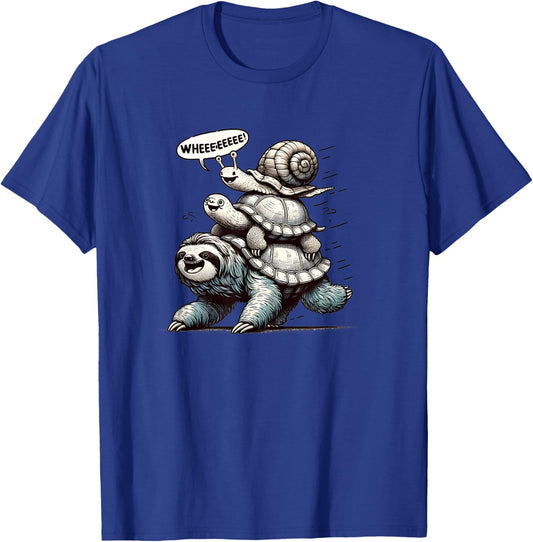 Sloth Turtle Snail Piggyback Animal Running Wild T-Shirt - T-Shirt | Royal