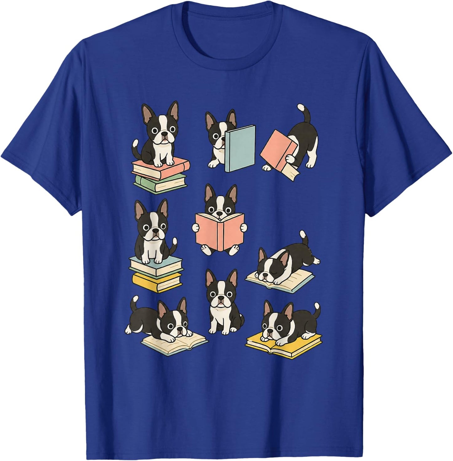 Cute Dog Boston Terrier Reading Book T-Shirt - T-Shirt | Royal