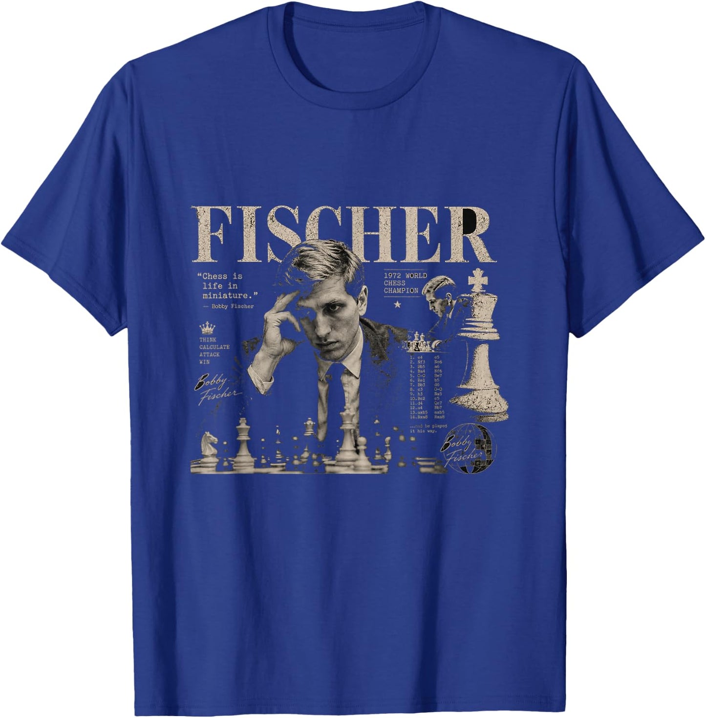 Bobby Fischer Chess Legend Vintage Portrait T-Shirt - T-Shirt | Royal