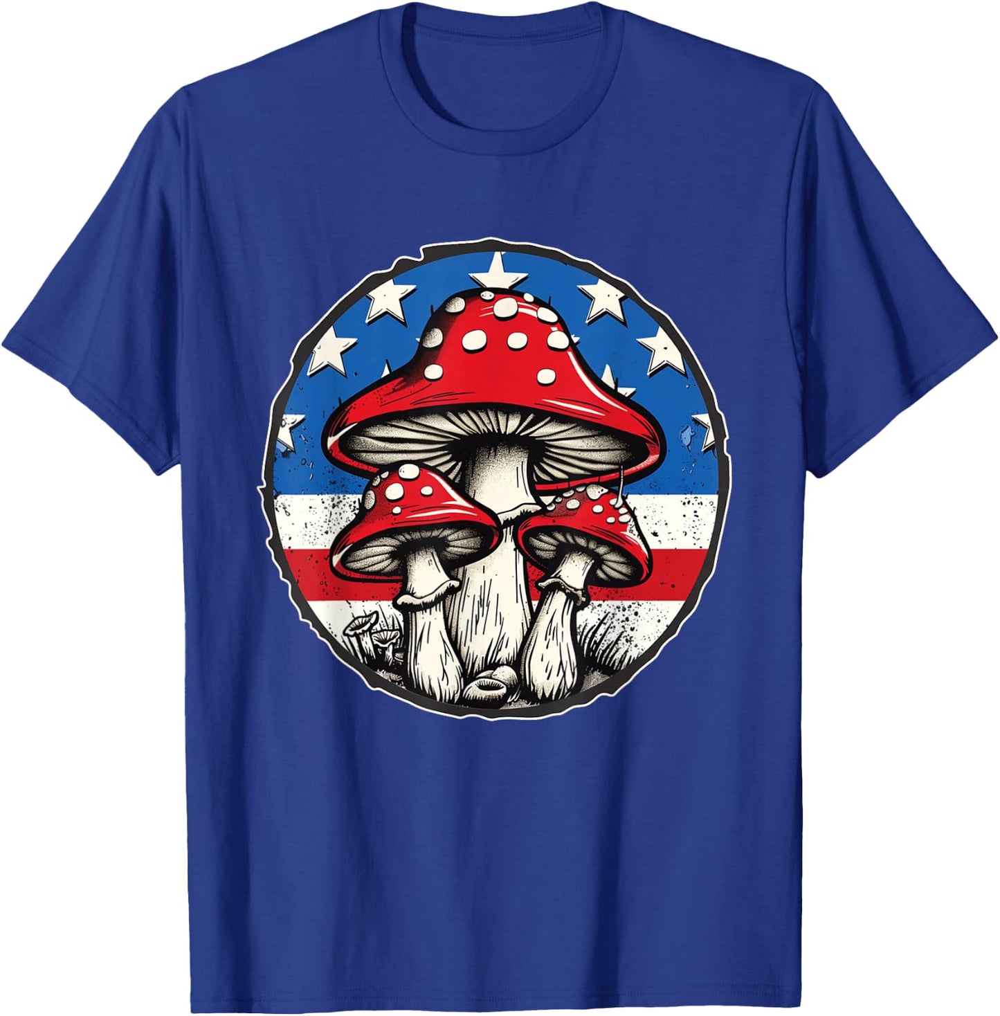 Funny Mushroom celebrates 4th of July Design American Flag T-Shirt - T-Shirt | Royal