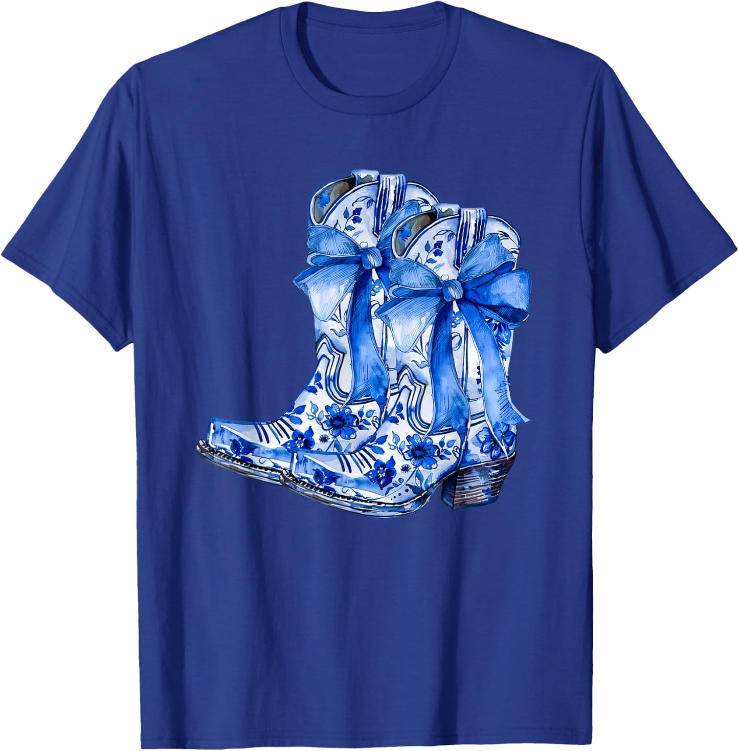 Boots Bow Coquette Coastal Cowgirl Blue Chinoiserie Floral T-Shirt - T-Shirt | Royal