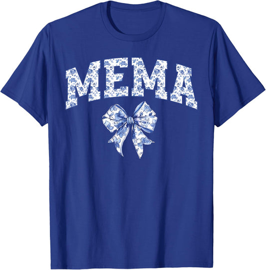 Mema Coquette Toile Blue Bow Floral Family Matching T-Shirt - T-Shirt | Royal
