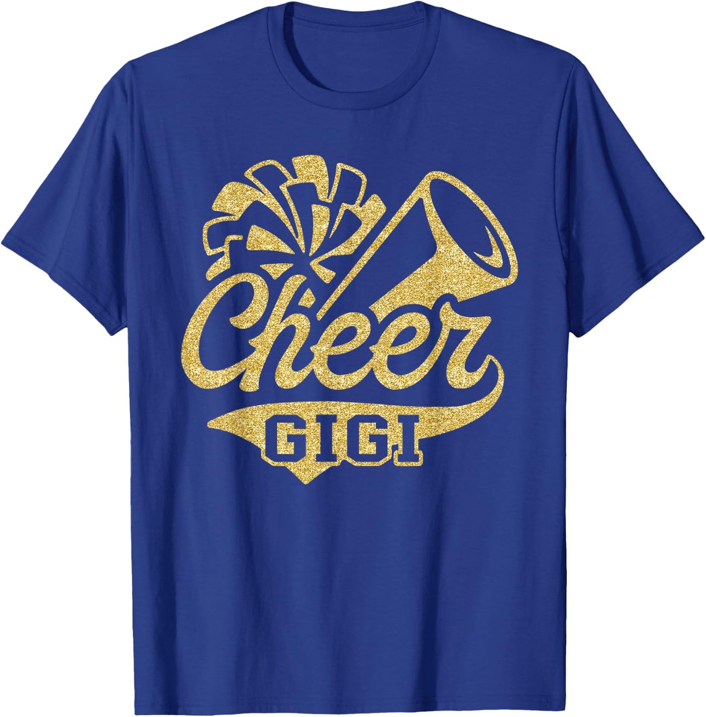 Cheer Gigi Biggest Fan Cheerleader Black Yellow Gold Pom Pom T-Shirt - T-Shirt | Royal