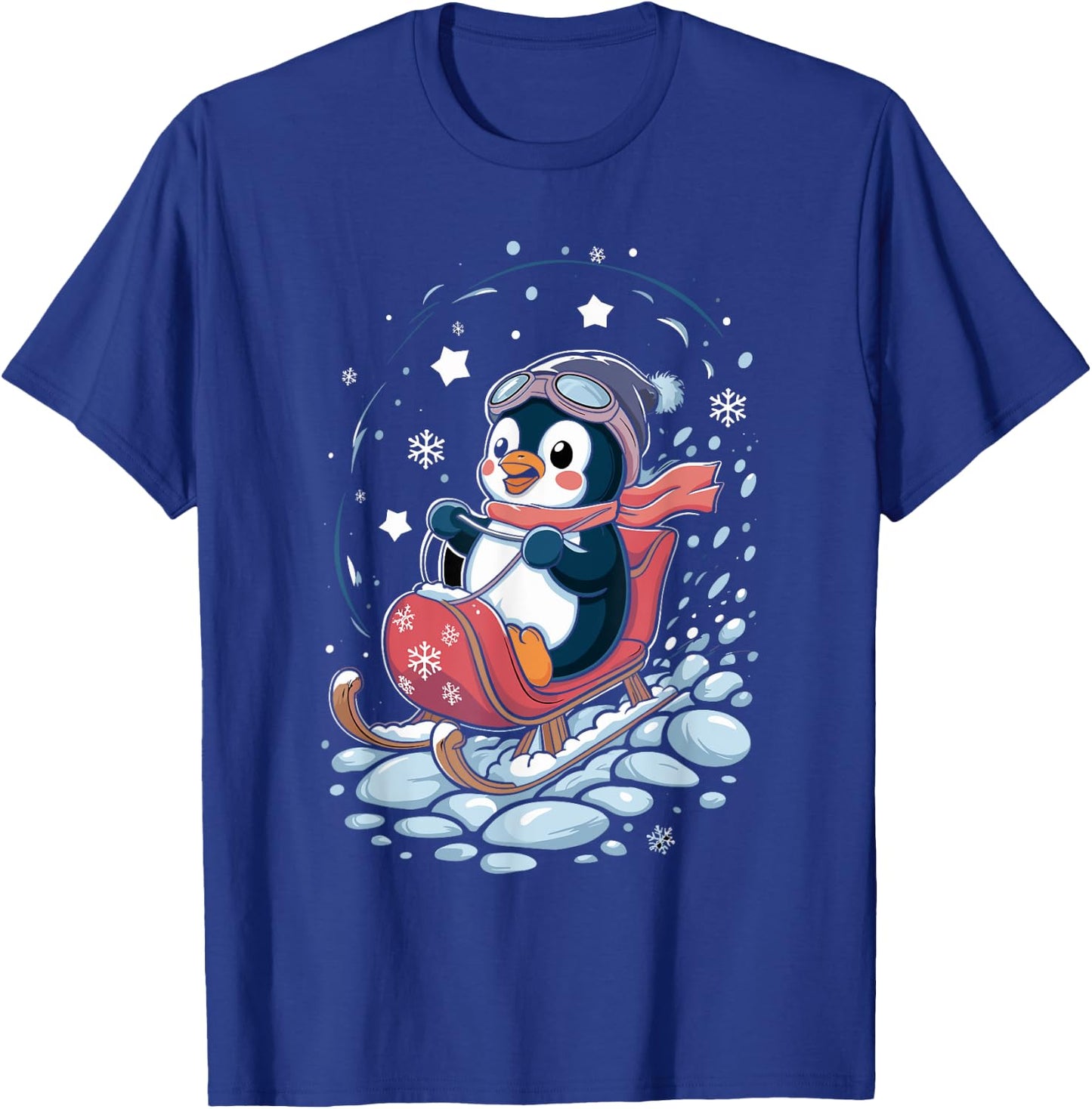 Penguin Snow Sledding Winter Cute Animal Sleigh Sled T-Shirt - T-Shirt | Royal