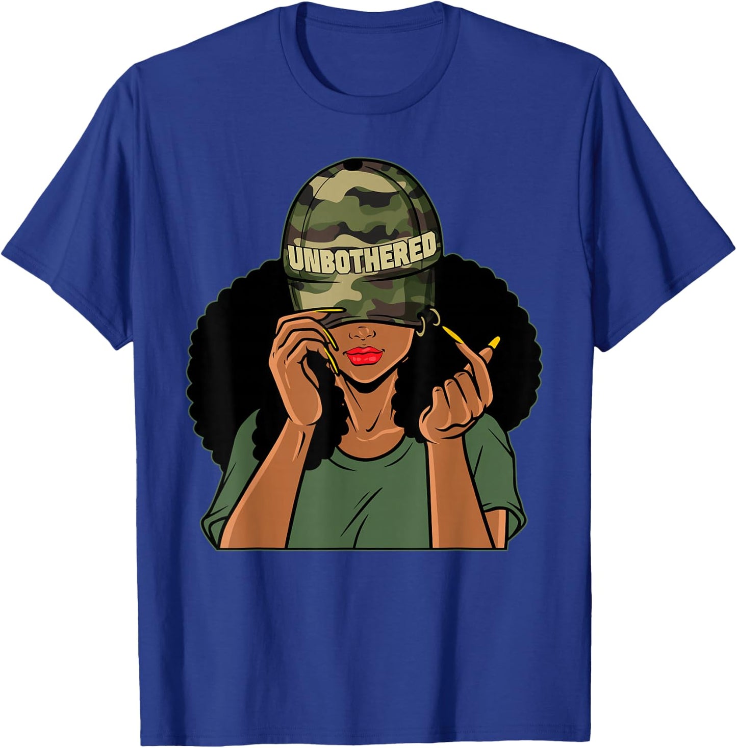 Unbothered Black Girl Camoflauge Afro Woman Black Queen T-Shirt - T-Shirt | Royal