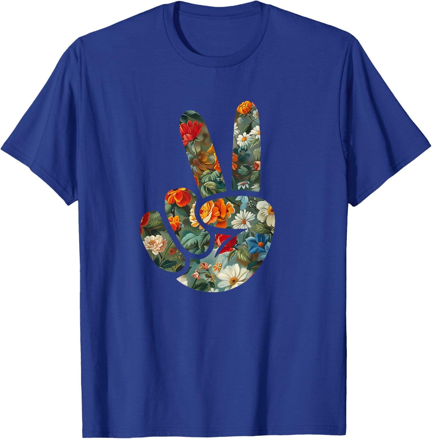 Elegant Silhouette Wildflowers Floral Peace Sign Hand T-Shirt - T-Shirt | Royal