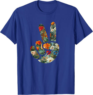Elegant Silhouette Wildflowers Floral Peace Sign Hand T-Shirt - T-Shirt | Royal