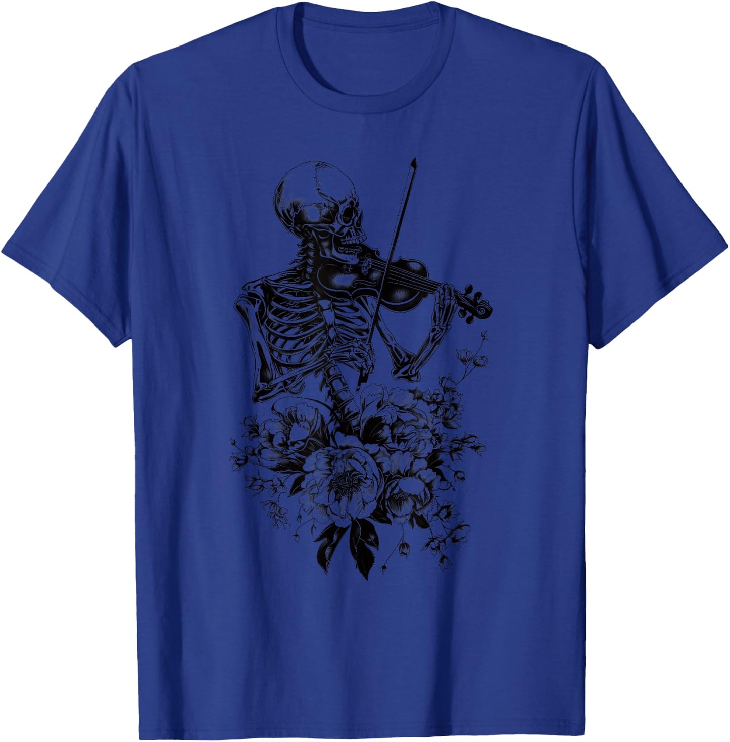 Vintage Skeleton Playing Violin Boho Flower Gothic Goth Art T-Shirt - T-Shirt | Royal