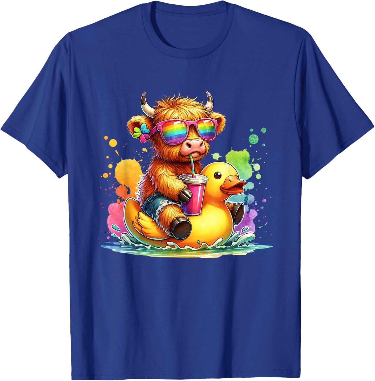 Cute Highland Cow Duck Pool Float Summer Vibes Swimming T-Shirt - T-Shirt | Royal