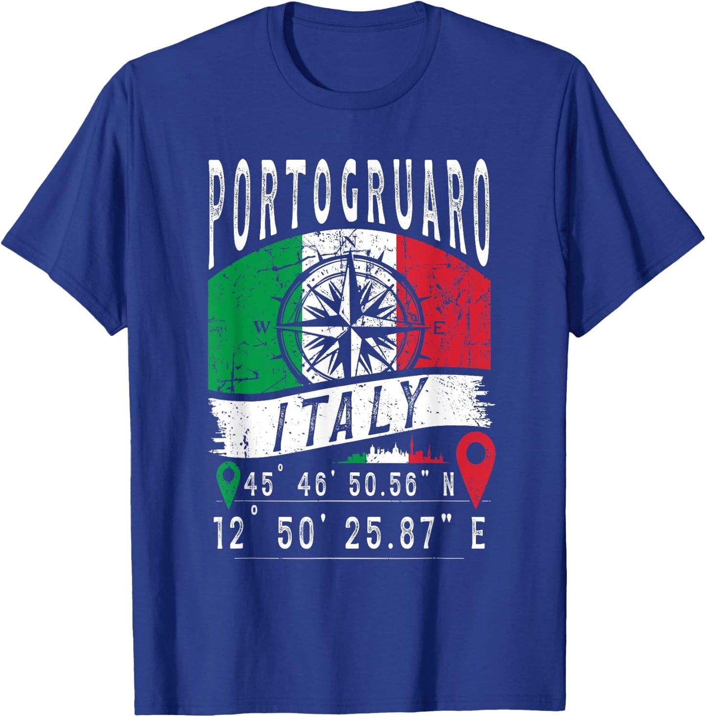 Portogruaro Italy Flag Italia GPS Coordinates Of Portogruaro T-Shirt - T-Shirt | Royal