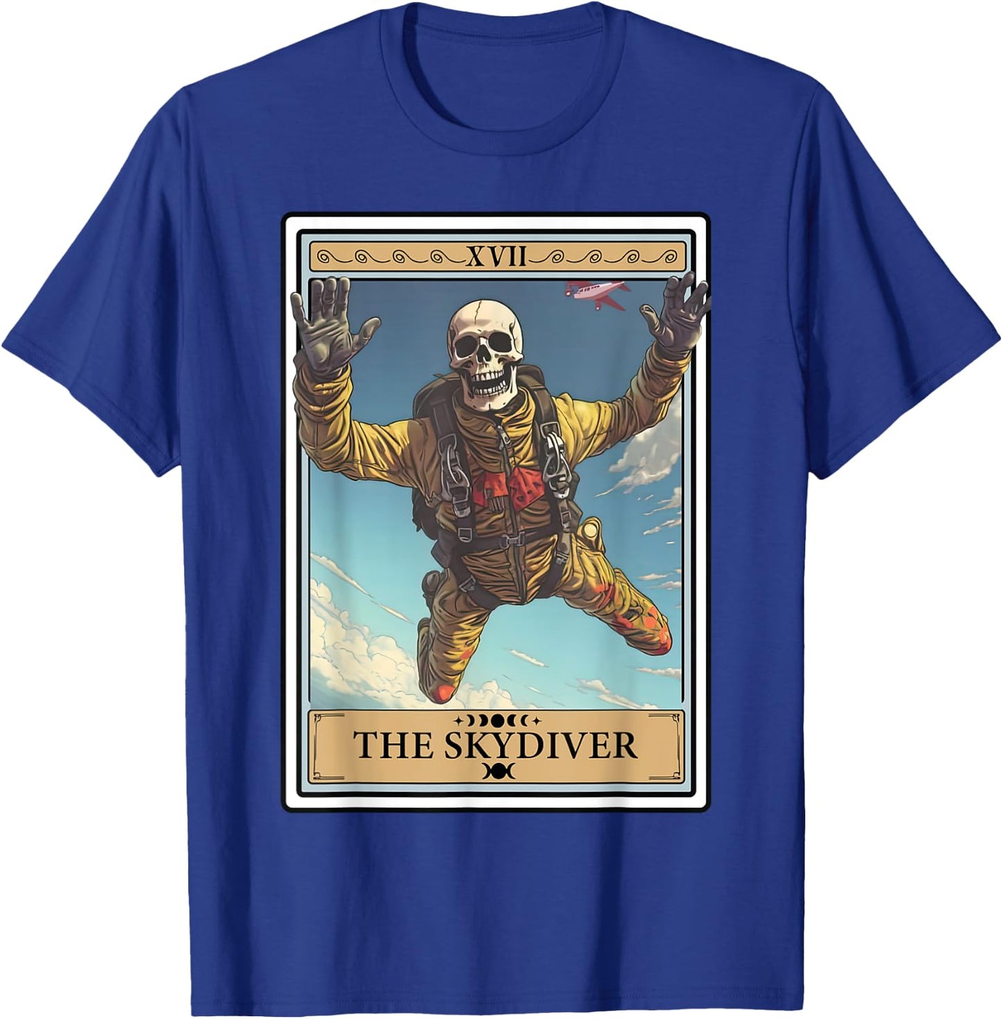 Skydiver Skydiving Tarot Card Skeleton Parachuting Funny T-Shirt - T-Shirt | Royal