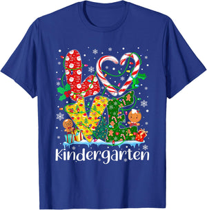 Love Kindergarten Teacher Xmas Gingerbread Christmas Pajamas T-Shirt - T-Shirt | Royal