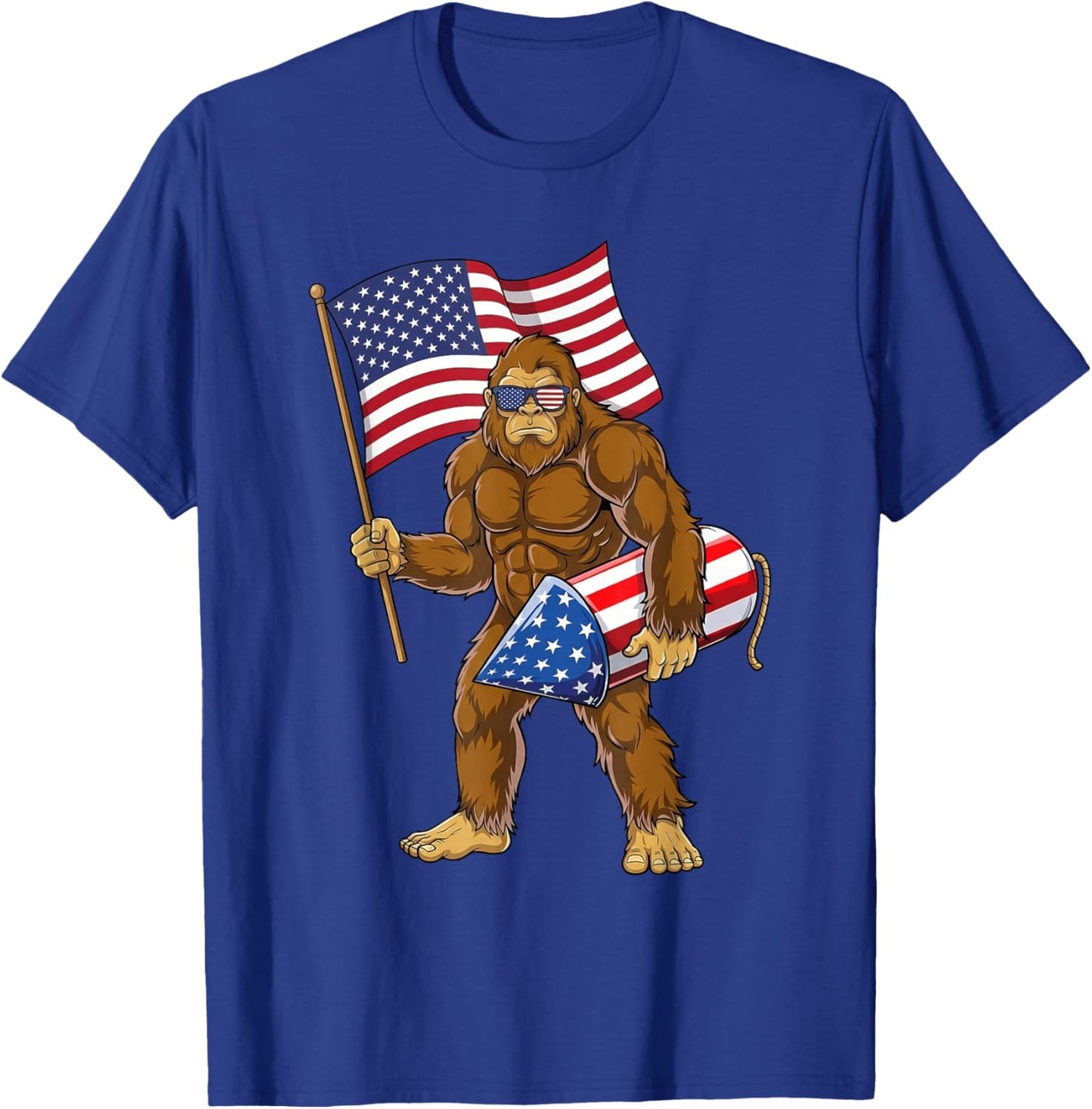 4th of July Bigfoot Sasquatch Fireworks America Patriotic T-Shirt - T-Shirt | Royal