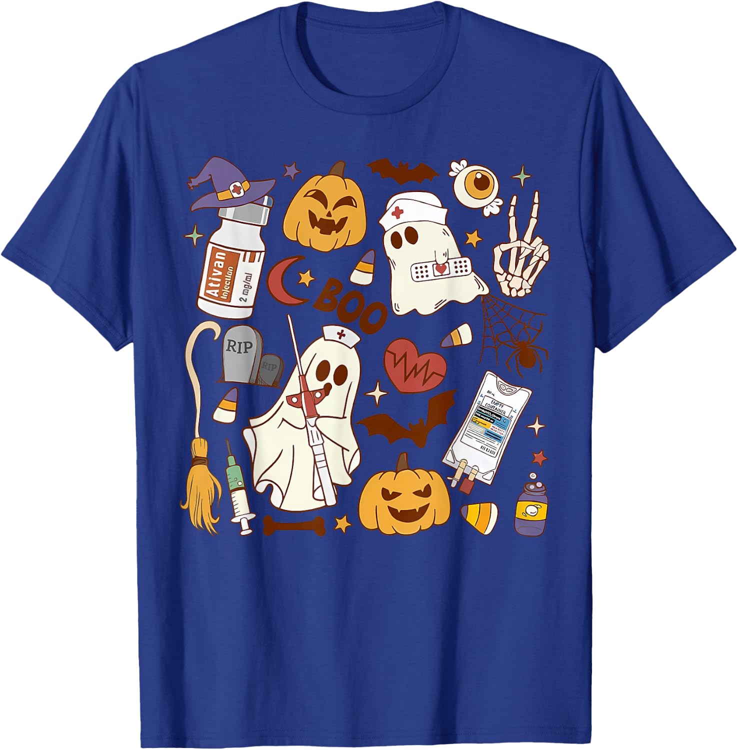 Cardiology Nurse Boo Crew Spooky Cardiac Nursing Halloween T-Shirt - T-Shirt | Royal