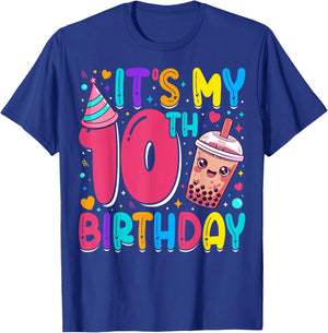 It's My 10th Birthday Bubble Boba Tea Party 10 Year Old Girl T-Shirt - T-Shirt | Royal