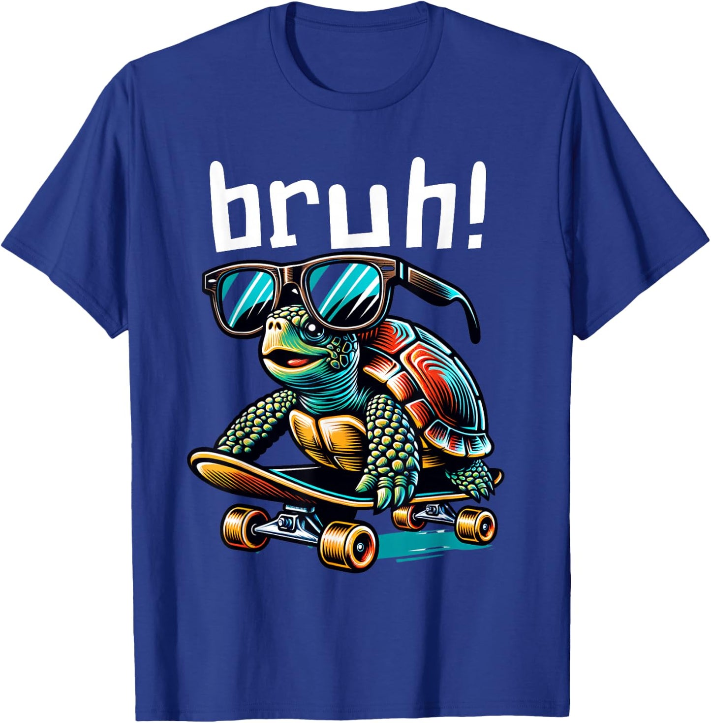 Bruh Funny Turtle on Skateboard Skateboarding Sunglasses T-Shirt - T-Shirt | Royal
