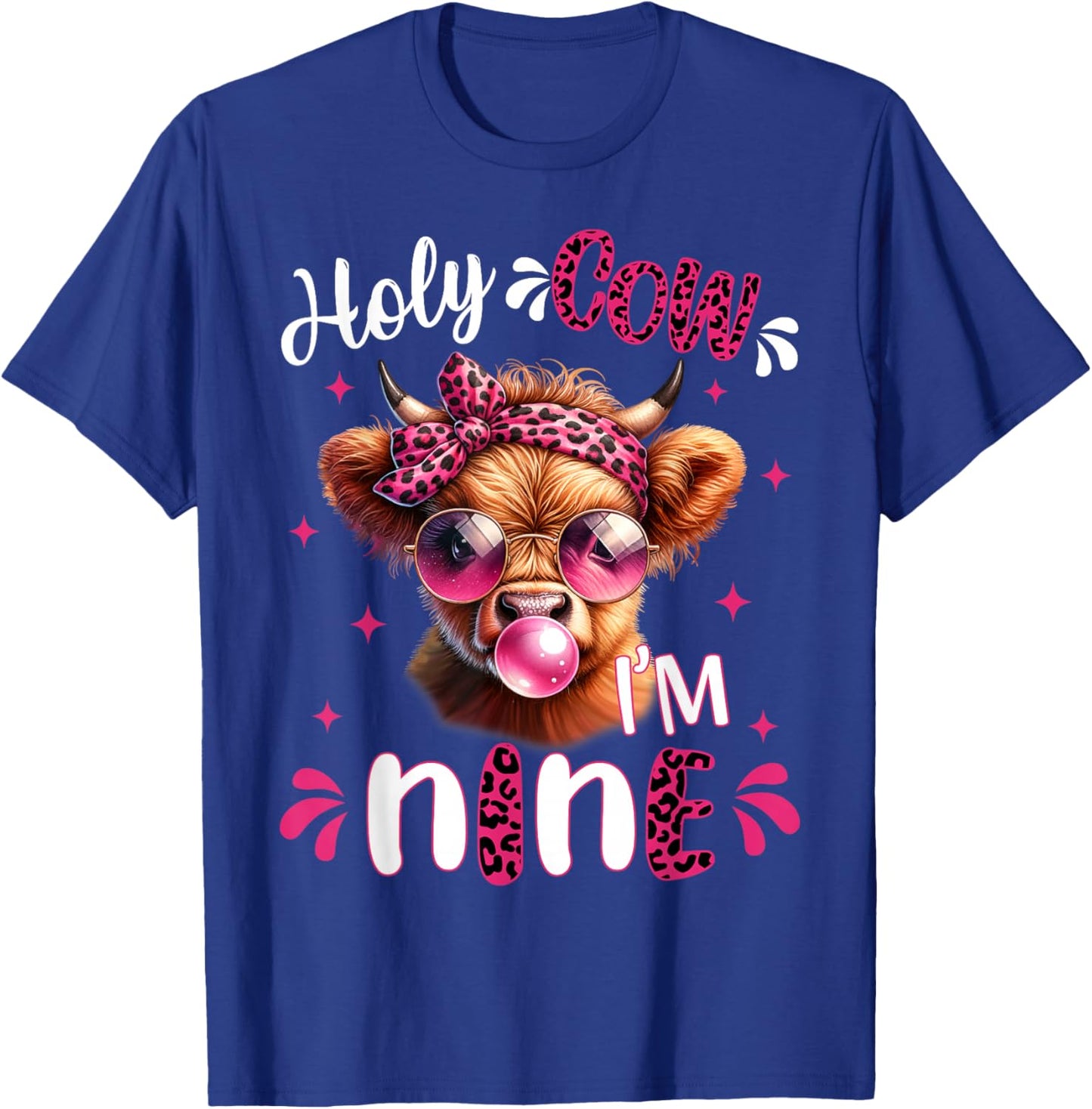 I'm Nine Years Old Girl It's My 9th Birthday Highland Cow T-Shirt - T-Shirt | Royal