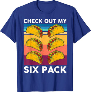 Retro Taco Shirt Check Out My 6-Pack Six Pack Mexican Food T-Shirt - T-Shirt | Royal