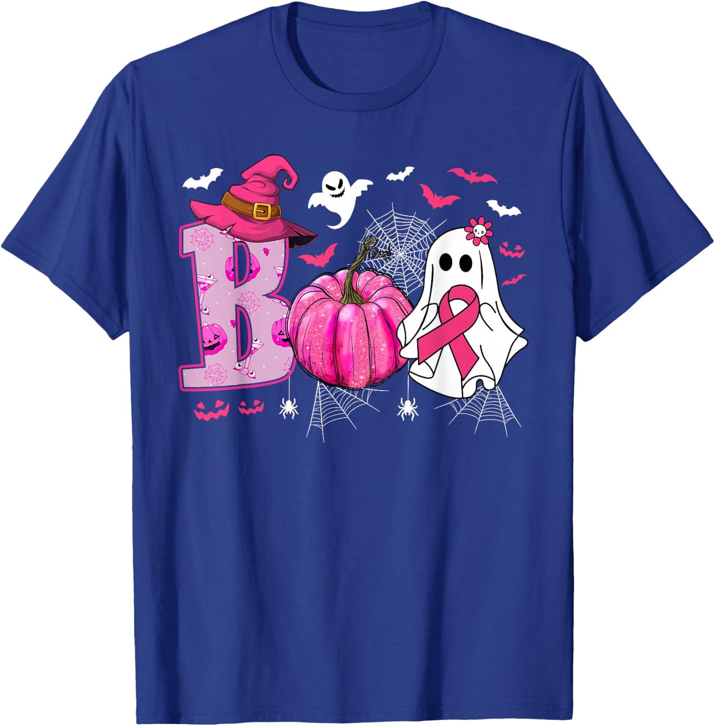 Breast Cancer Awareness Boo Ghost Halloween Women Kids T-Shirt - T-Shirt | Royal