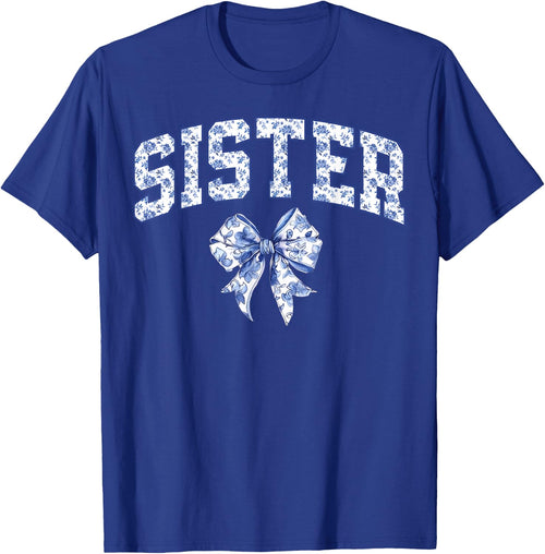 Sister Coquette Toile Blue Bow Floral Family Matching