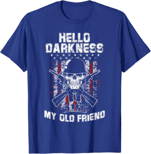 Hello Darkness My Old Friend Veteran Skull US Flag Gift T-Shirt - T-Shirt | Royal