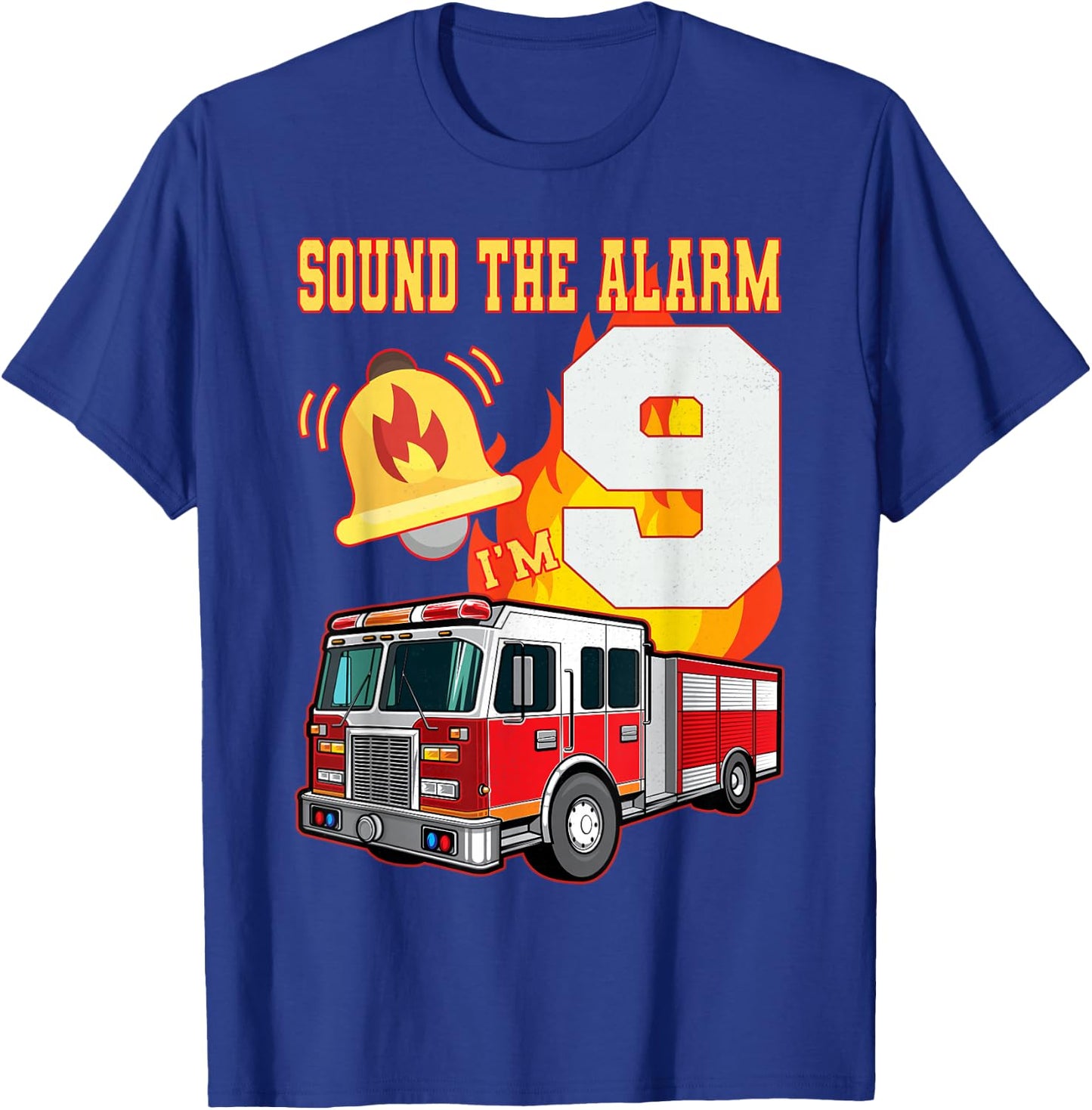 Kids Fire Truck 9th Birthday Boy Firefighter 9 Year Old T-Shirt - T-Shirt | Royal