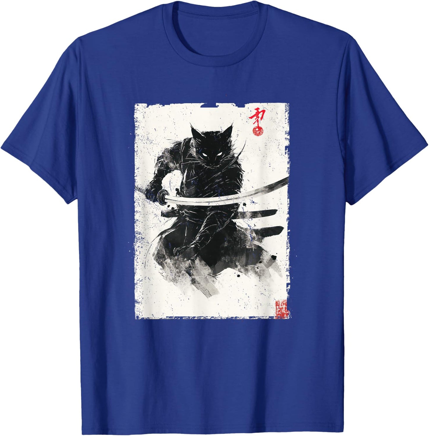 Vintage Samurai Cat Graphic Art Japanese Ukiyo-e T-Shirt - T-Shirt | Royal