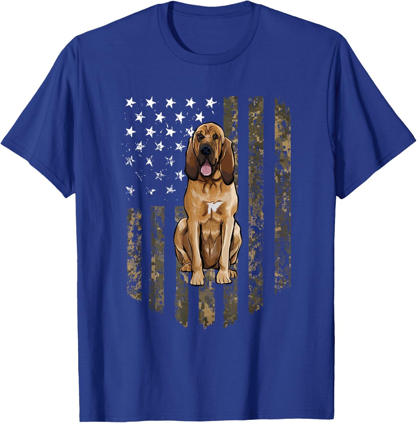 Camo American Flag Bloodhound 4th of July USA T-Shirt - T-Shirt | Royal