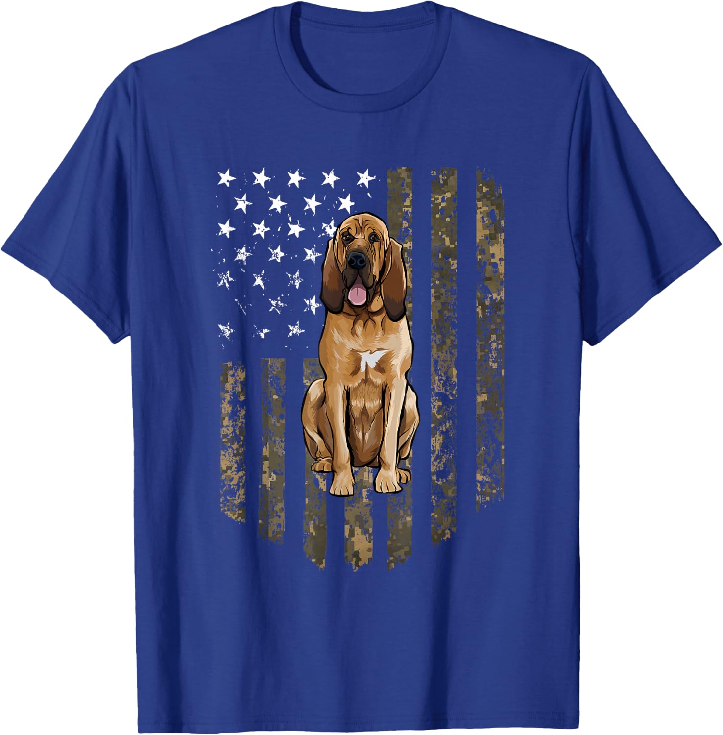 Camo American Flag Bloodhound 4th of July USA T-Shirt - T-Shirt | Royal