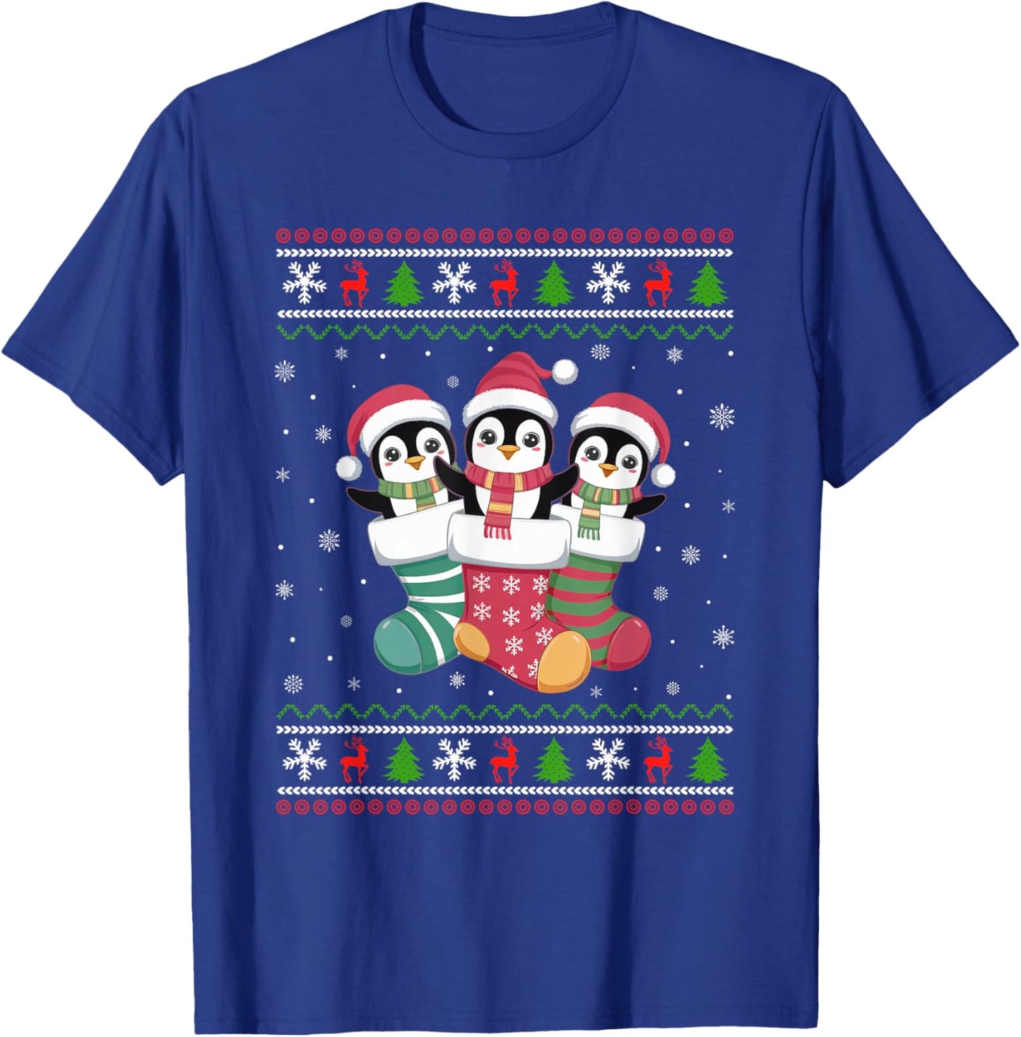 Ugly Xmas Sweater Penguin In Christmas Socks T-Shirt - T-Shirt | Royal