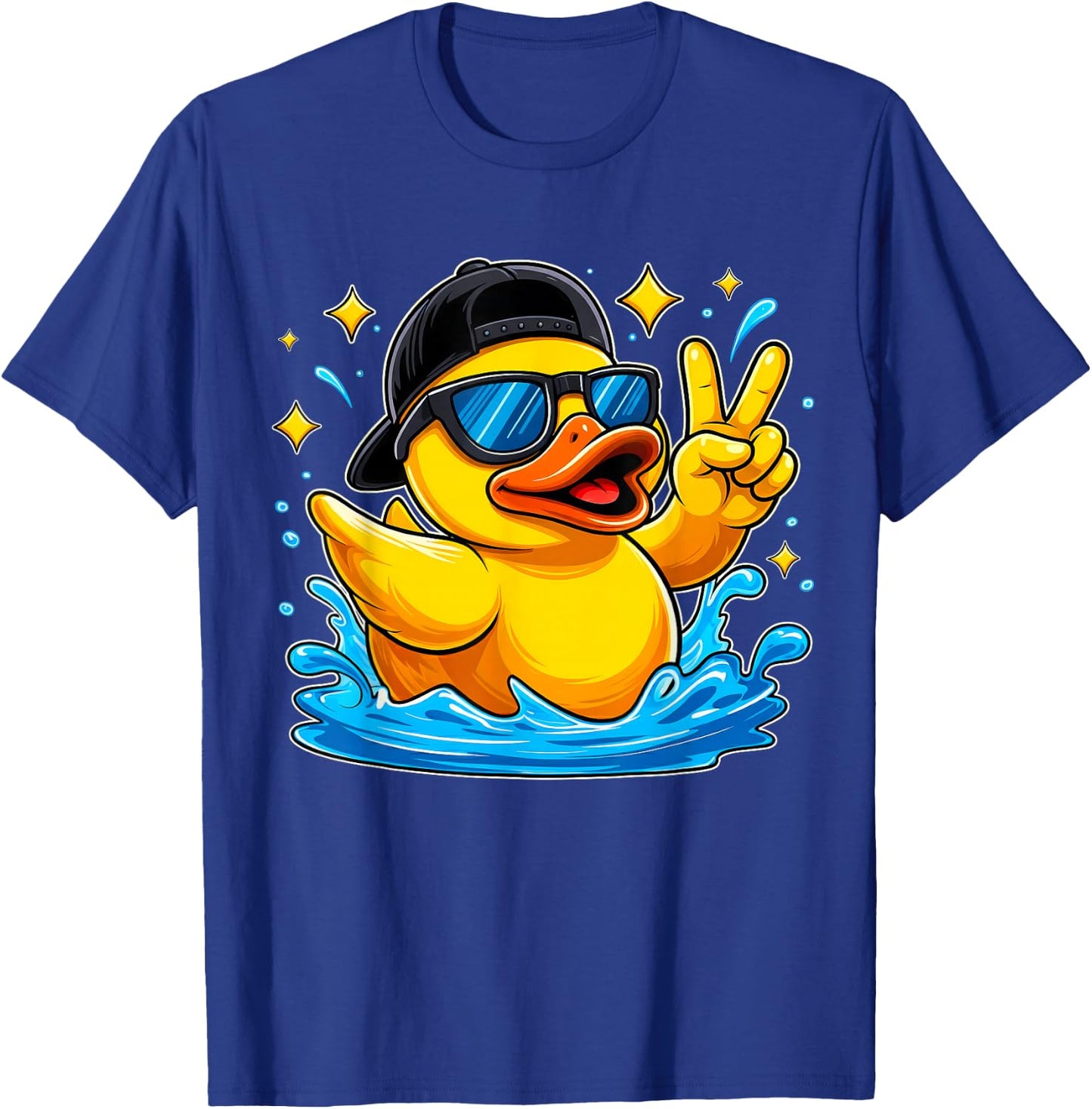 Funny Peace Sign Yellow Rubber Duck Sunglasses Kids Boys T-Shirt - T-Shirt | Royal