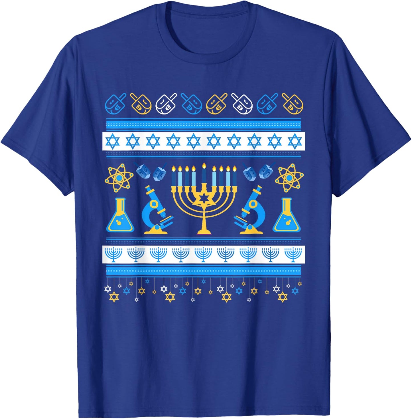 Science Laboratory Ugly Hanukkah Sweater | Dreidel | DNA T-Shirt - T-Shirt | Royal
