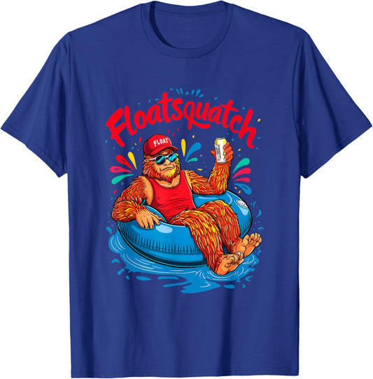 Funny Bigfoot or Sasquatch Summer Float Trip River Tubing T-Shirt - T-Shirt | Royal