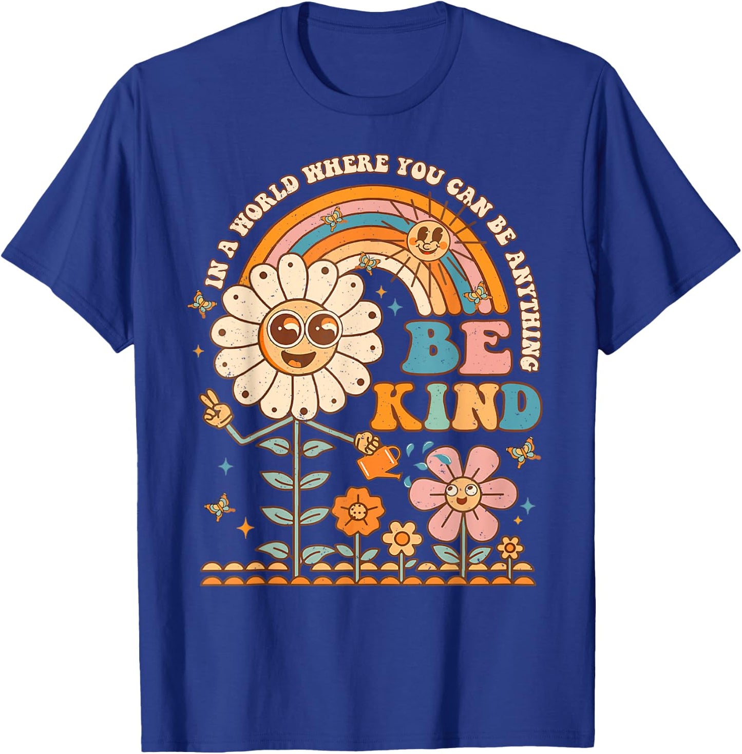Be Kind Inspirational Positive Vibes Kindness Groovy Retro T-Shirt - T-Shirt | Royal