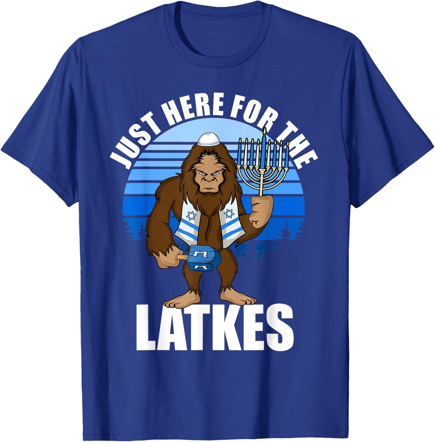 Just Here For The Latkes Hanukkah Bigfoot Boy Men T-Shirt - T-Shirt | Royal
