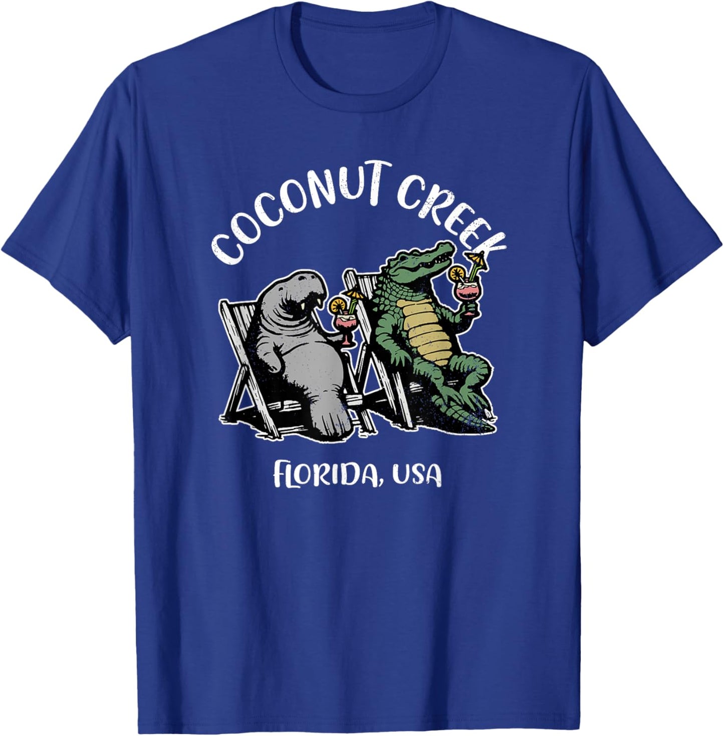 Coconut Creek Florida USA Funny Manatee and Alligator Design T-Shirt - T-Shirt | Royal