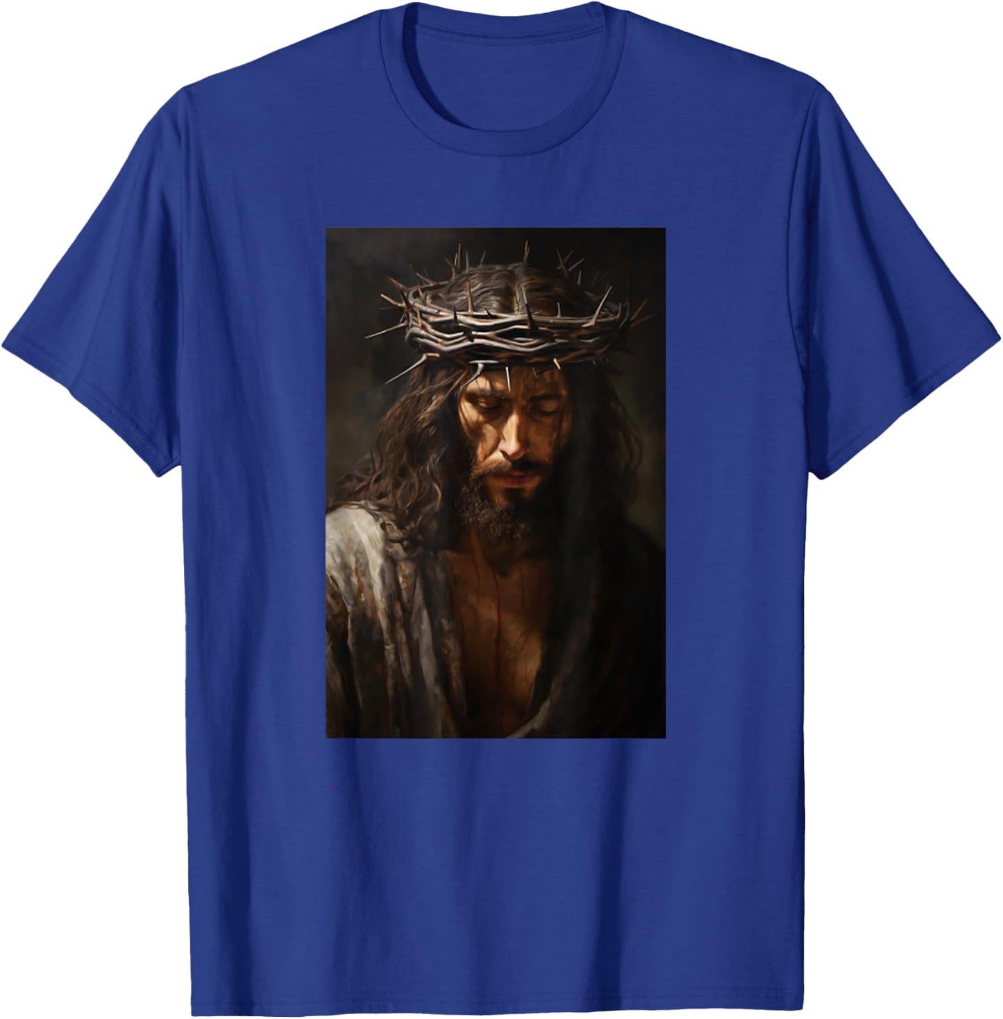 Vintage Jesus Christ Wearing Crown Of Thorns In Prayer T-Shirt - T-Shirt | Royal