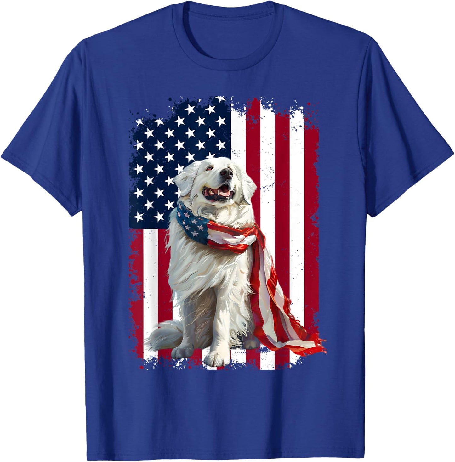 Great Pyrenees American Flag 4th Of July Great Pyrenees T-Shirt - T-Shirt | Royal