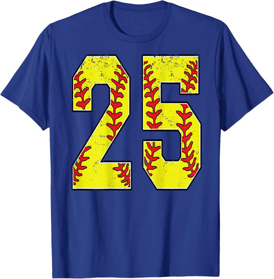 Number #25 Softball Jersey Number 25 Print On Back T-Shirt - T-Shirt | Royal