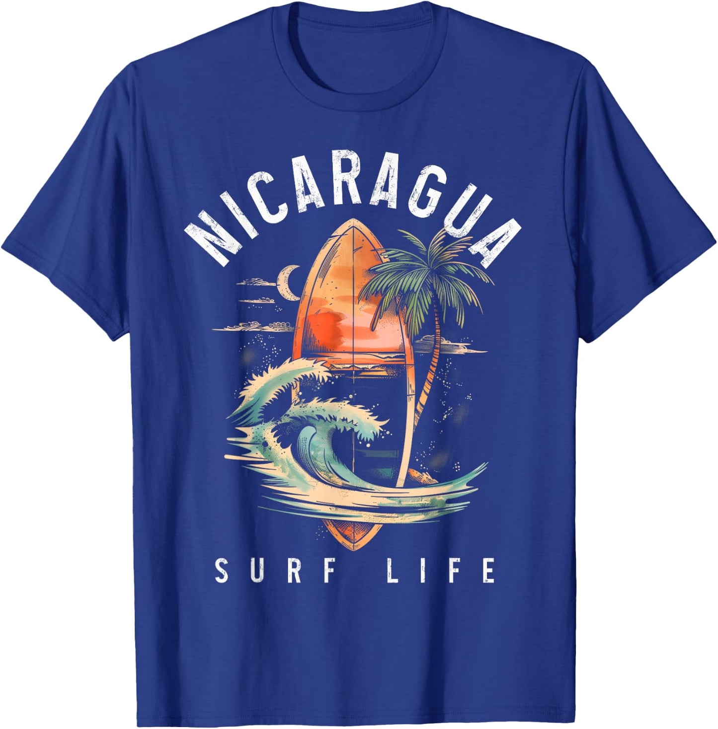 Nicaragua Nica Surf Vintage Surfing Surfer T-Shirt - T-Shirt | Royal