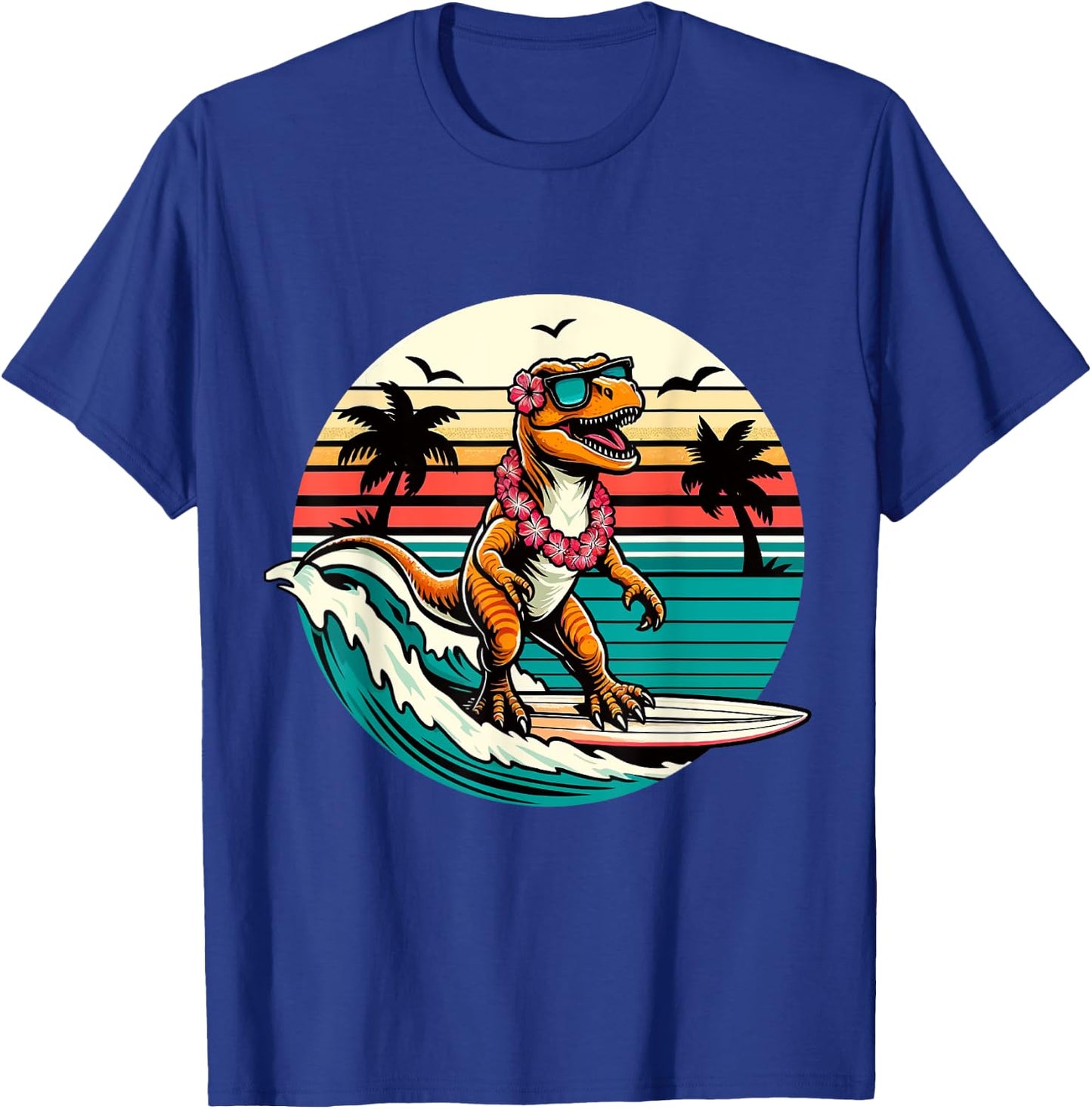 Funny Dinosaur Surfboard Beach Summer Surfing Trex Hawaiian T-Shirt - T-Shirt | Royal
