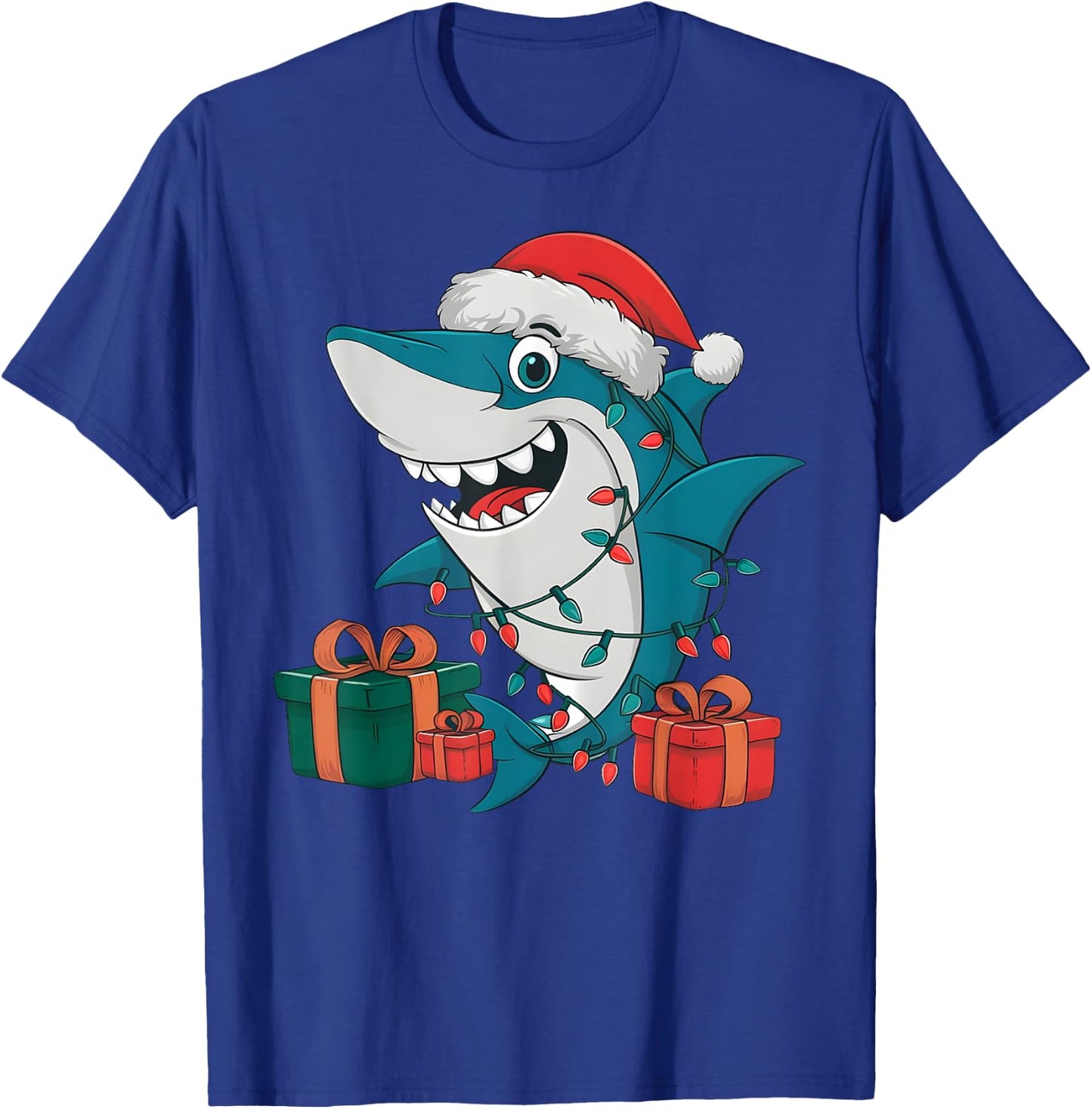 Xmas Lighting Santa Hat Shark Christmas T-Shirt - T-Shirt | Royal