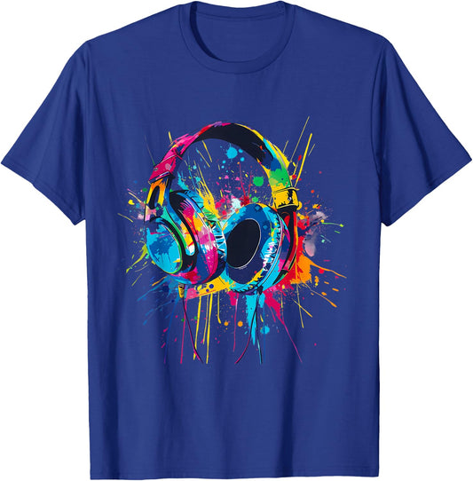 Headphones Music DJ Music Headphones Splash EDM Music Lover T-Shirt - T-Shirt | Royal